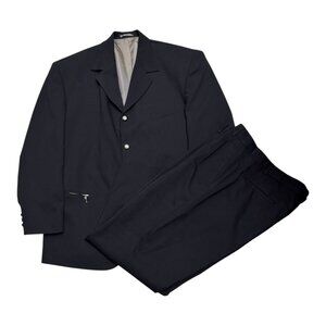 VINTAGE 2-Piece Office Casual Black Blazer Jacket & Dress Pants SUIT Mens XL